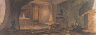 Lot #776 Taran's house hand-painted panorama master background from The Black Cauldron - Image 1