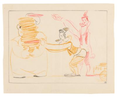 Lot #687 Laurel and Hardy production storyboard drawing from Mother Goose Goes Hollywood