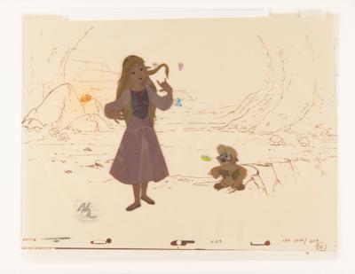 Lot #777 Princess Eilonwy, Gurgi, and Fair Folk production cels and line test background cel from The Black Cauldron - Image 1