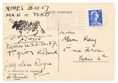 Lot #3038 Pablo Picasso Signed Sketch on Postcard to Man Ray - Image 1