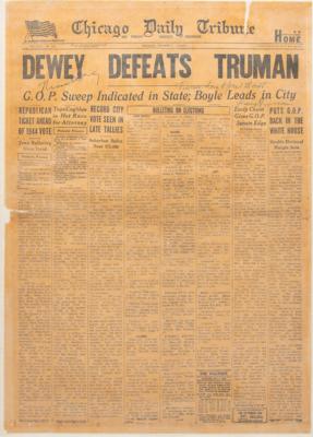 Lot #3011 Harry S. Truman and Thomas Dewey Signed Front Page of the Chicago Daily Tribune Newspaper