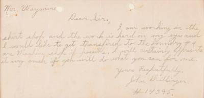 Lot #3040 John Dillinger Autograph Letter Signed from Prison - Image 2