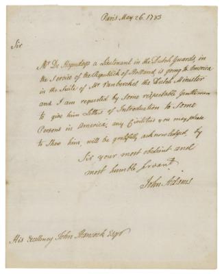 Lot #3005 John Adams Autograph Letter Signed to John Hancock
