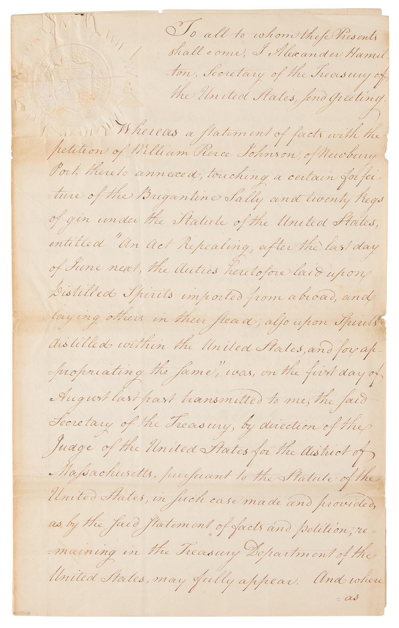 Lot #3003 Alexander Hamilton Document Signed