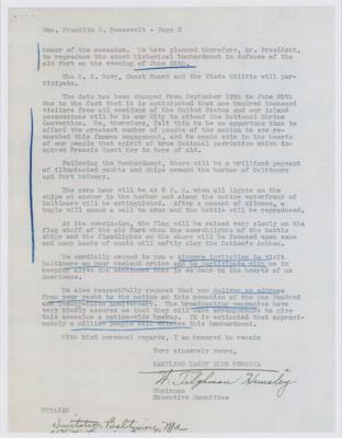 Lot #12 Franklin D. Roosevelt Typed Letter Signed as President on Star Spangled Banner - Image 5