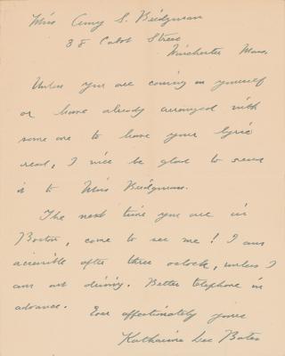 Lot #501 Katherine Lee Bates Autograph Letter Signed - Image 2