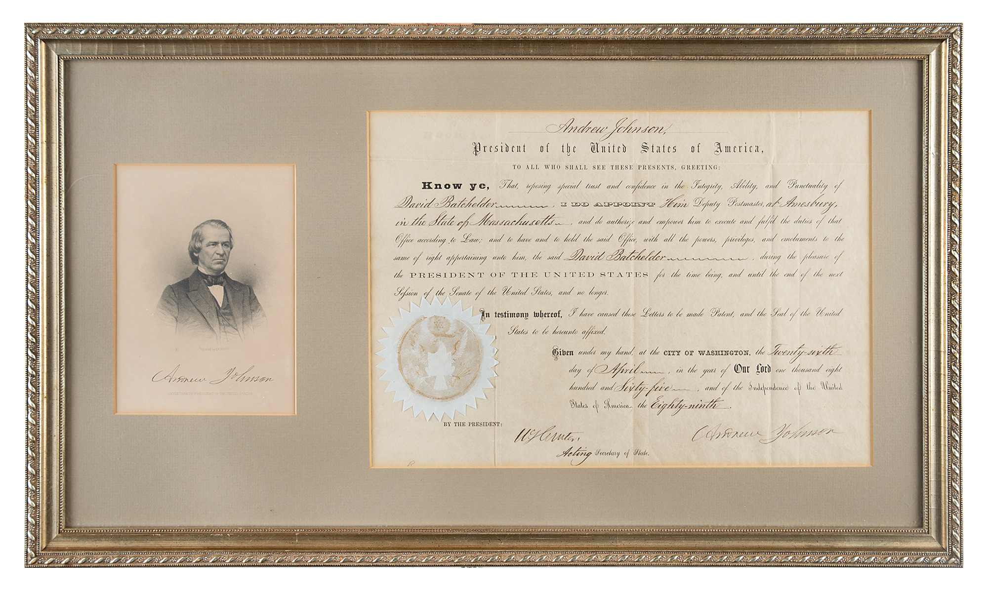 Lot #10 Andrew Johnson Document Signed
