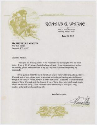 Lot #132 Apple: Ronald Wayne Typed Letter Signed - Image 1