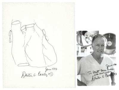 Lot #161 Denton Cooley Original Heart Sketch and Signed Photograph - Image 1
