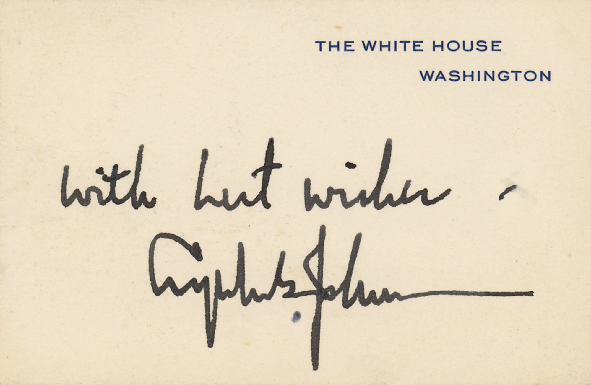 Lot #15 Lyndon B. Johnson Signed White House Card