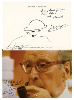 Lot #564 Georges Simenon Signed Sketch and Signed Photograph