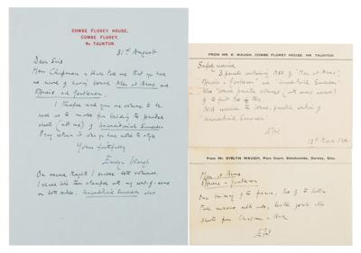 Lot #568 Evelyn Waugh (3) Autograph Letters Signed