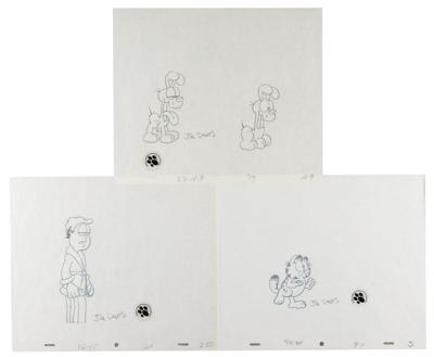 Lot #460 Jim Davis signed production drawings (3) from Garfield and Friends