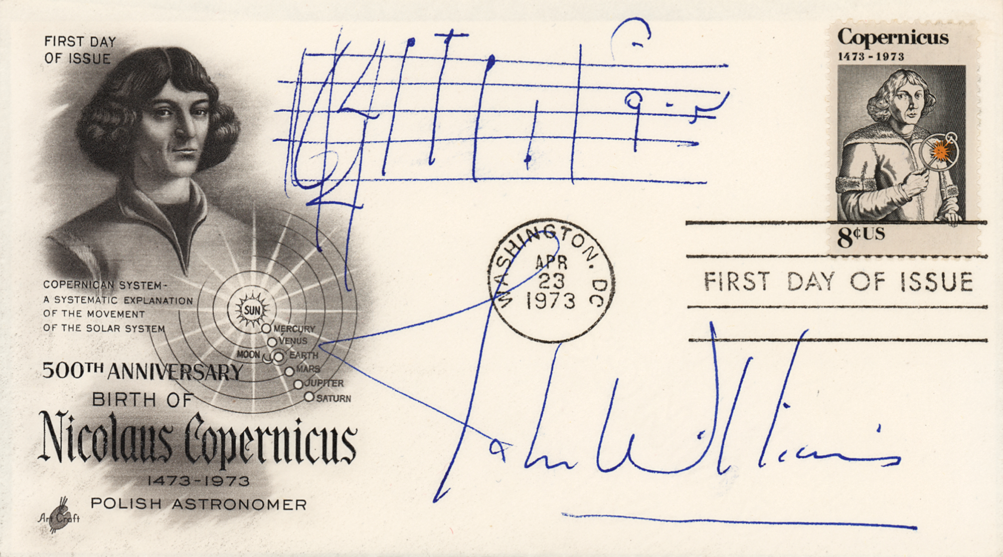 Lot #626 John Williams Signed FDC with Autograph Musical Quotation
