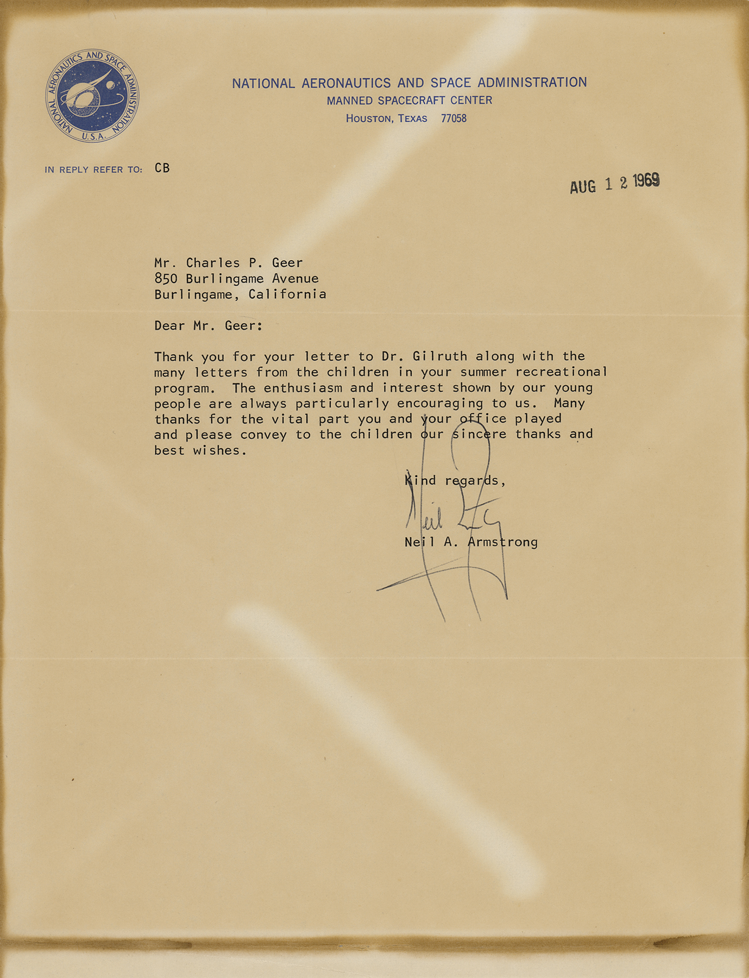 Lot #379 Neil Armstrong Typed Letter Signed