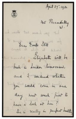 Lot #114 Elizabeth, Queen Mother Autograph Letter Signed - Image 1