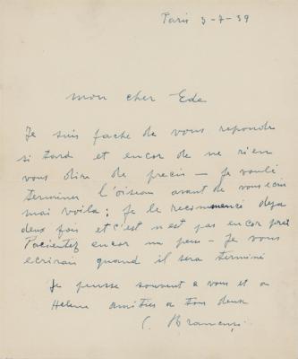 Lot #404 Constantin Brancusi Autograph Letter Signed - Image 1