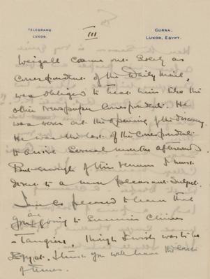 Lot #122 Howard Carter Autograph Letter Signed on King Tut's Curse - Image 3