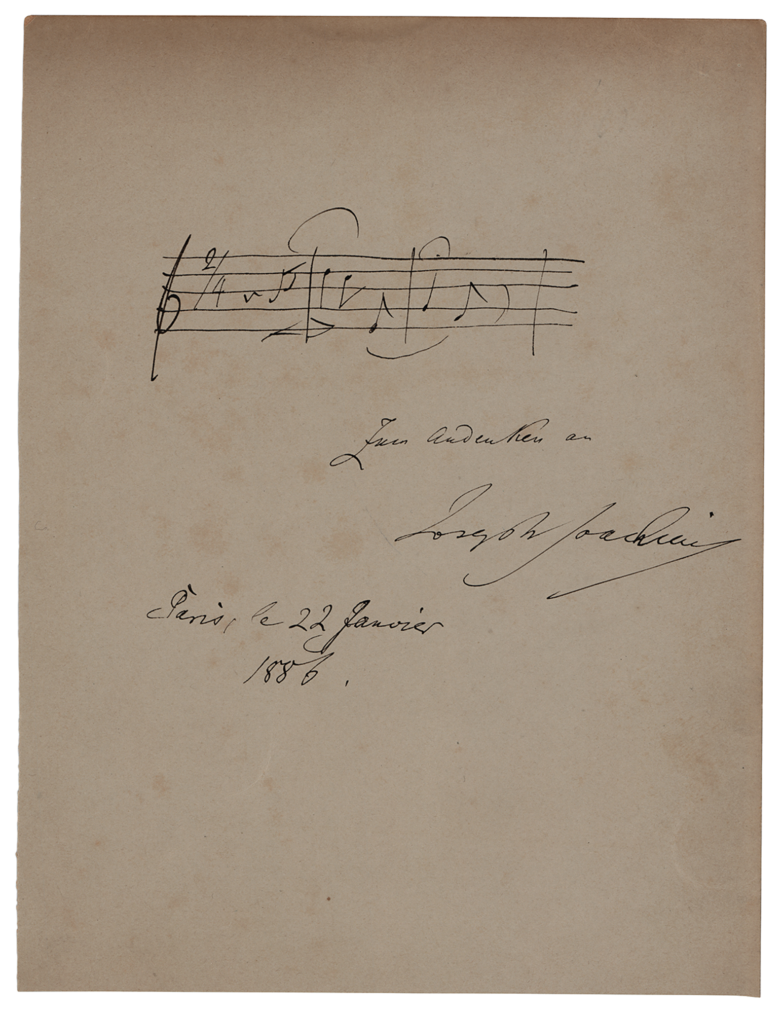 Lot #603 Joseph Joachim Autograph Musical Quotation Signed