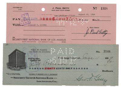 Lot #185 J. Paul and George Getty (2) Signed Checks