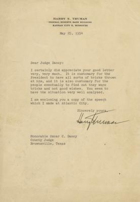 Lot #61 Harry S. Truman Typed Letter Signed - Image 1