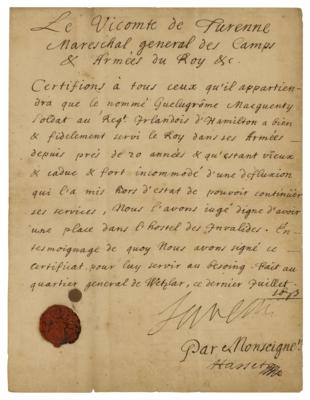 Lot #323 Henri de La Tour d'Auvergne, Viscount of Turenne Letter Signed
