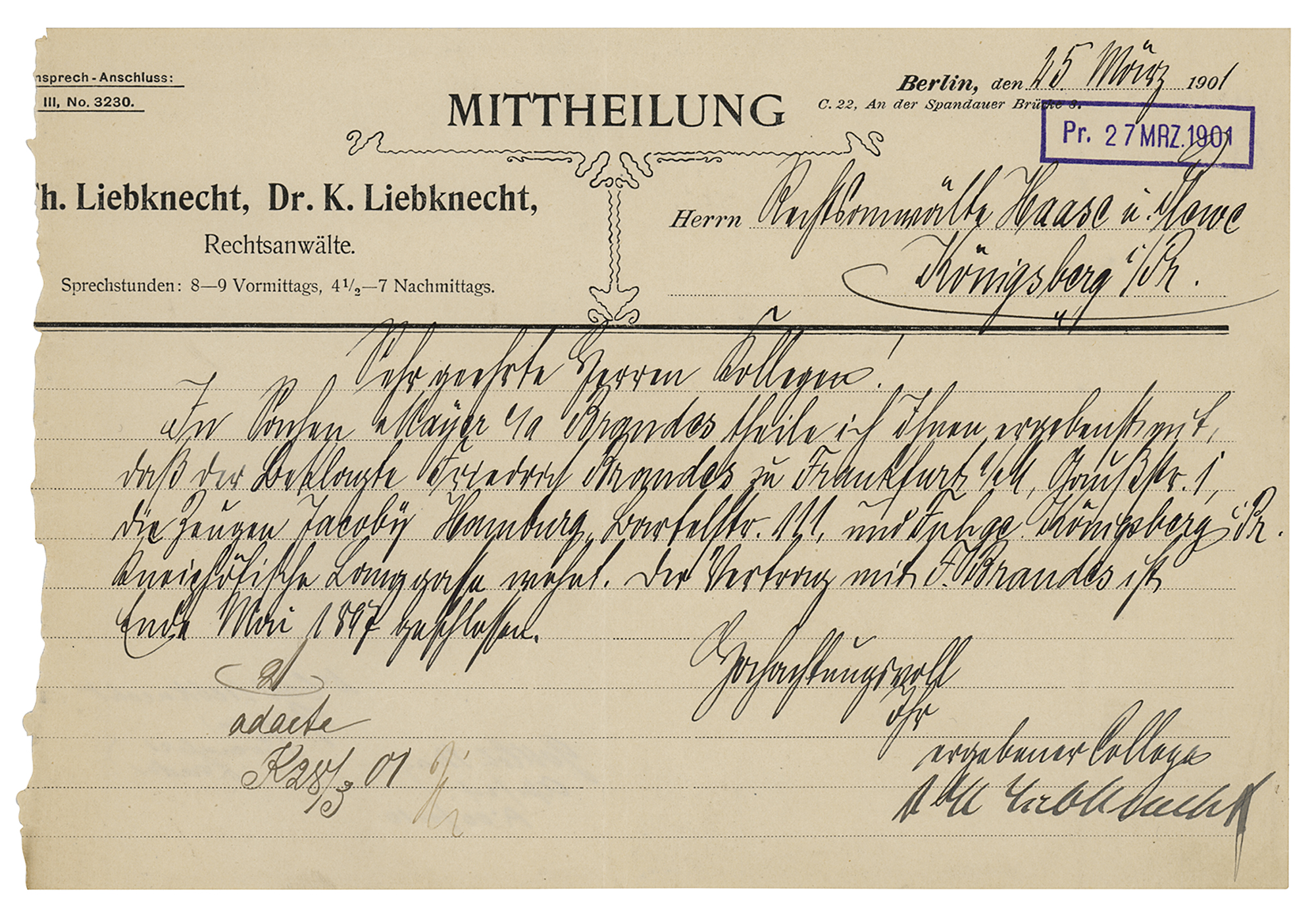 Lot #235 Karl Liebknecht Letter Signed