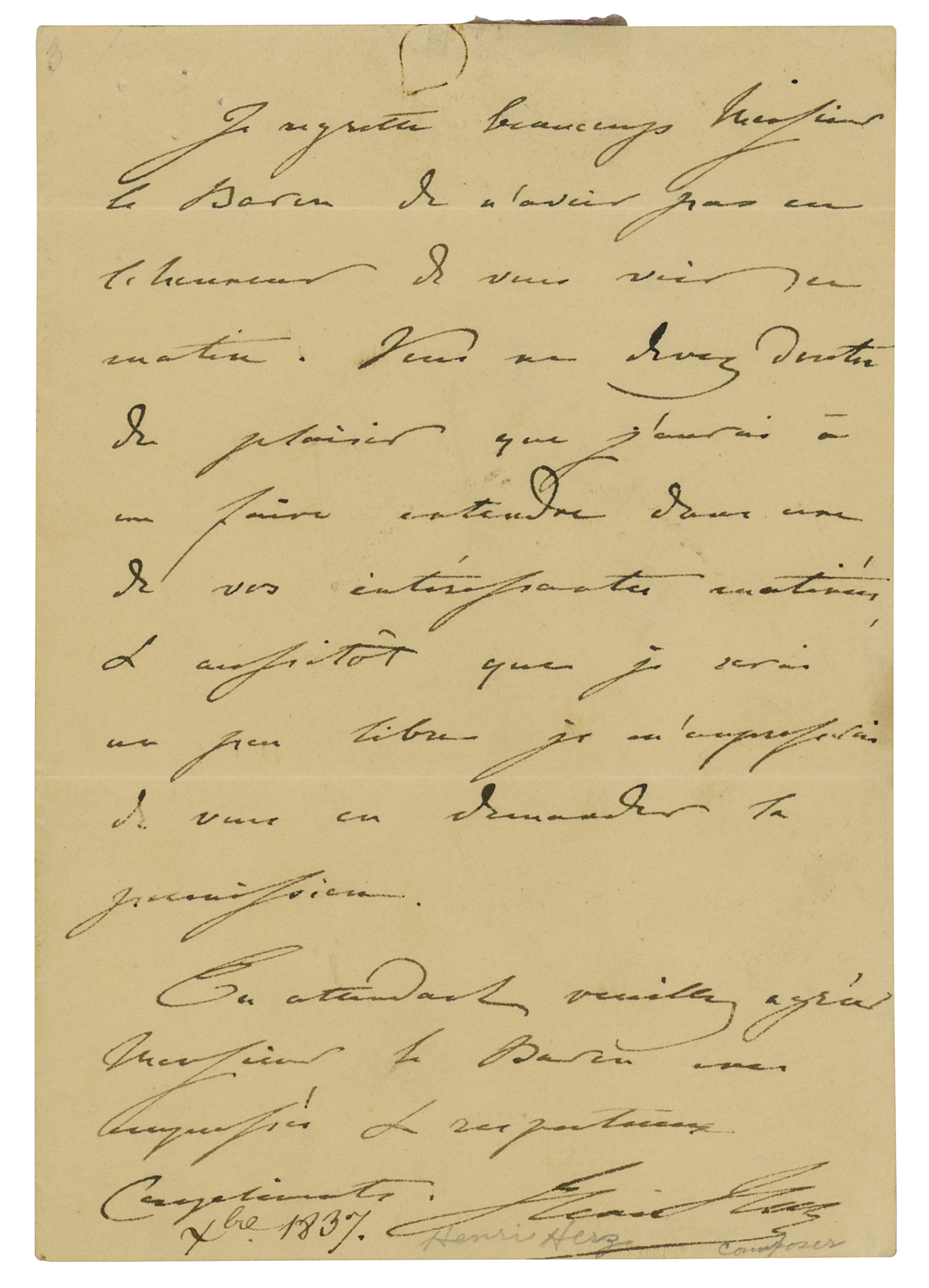 Lot #601 Henri Herz Autograph Letter Signed