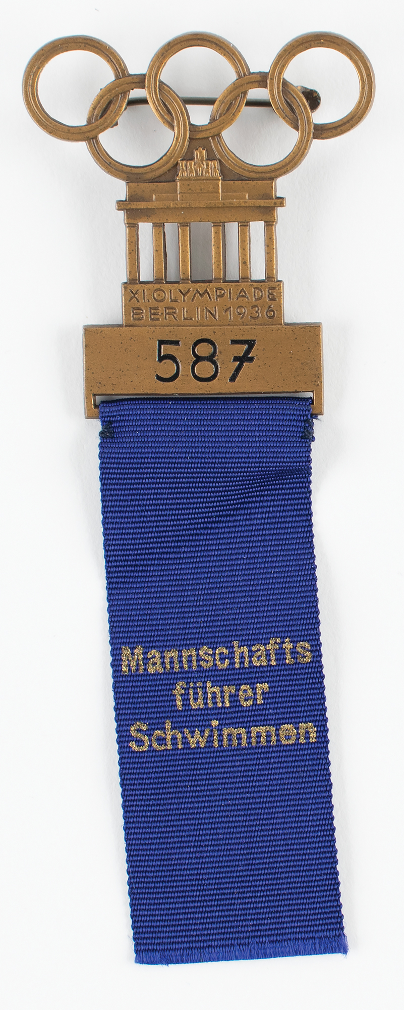 Lot #4167 Berlin 1936 Summer Olympics Swimming Team Leader Badge