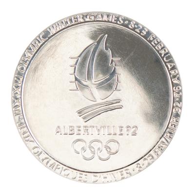Lot #4106 Albertville 1992 Winter Olympics Chrome-Plated Steel Participation Medal
