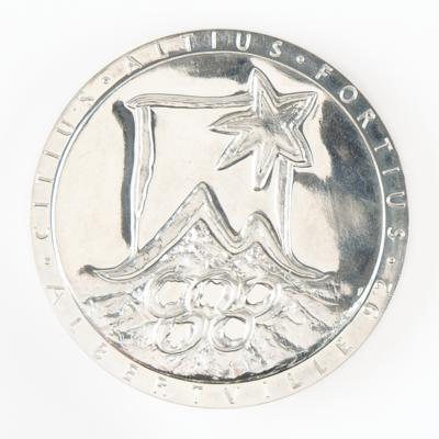 Lot #4106 Albertville 1992 Winter Olympics Chrome-Plated Steel Participation Medal - Image 2