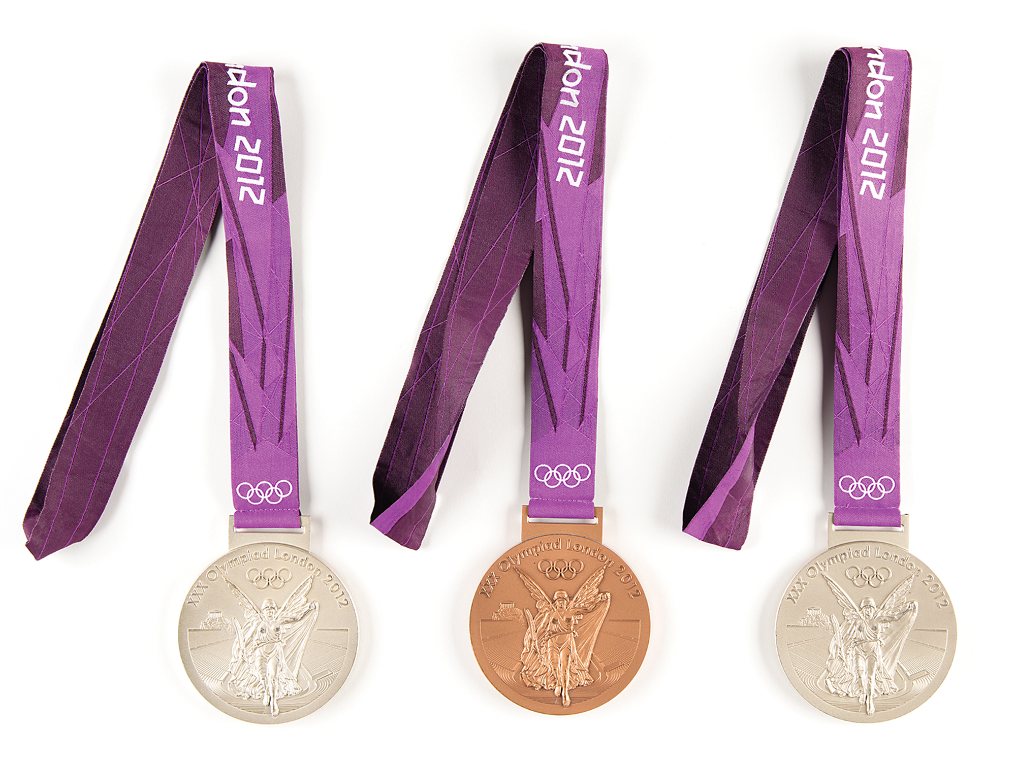 Lot #4039 Ryan Lochte's London 2012 Summer Olympics (2) Silver Winner's Medals and (1) Bronze Winner's Medal