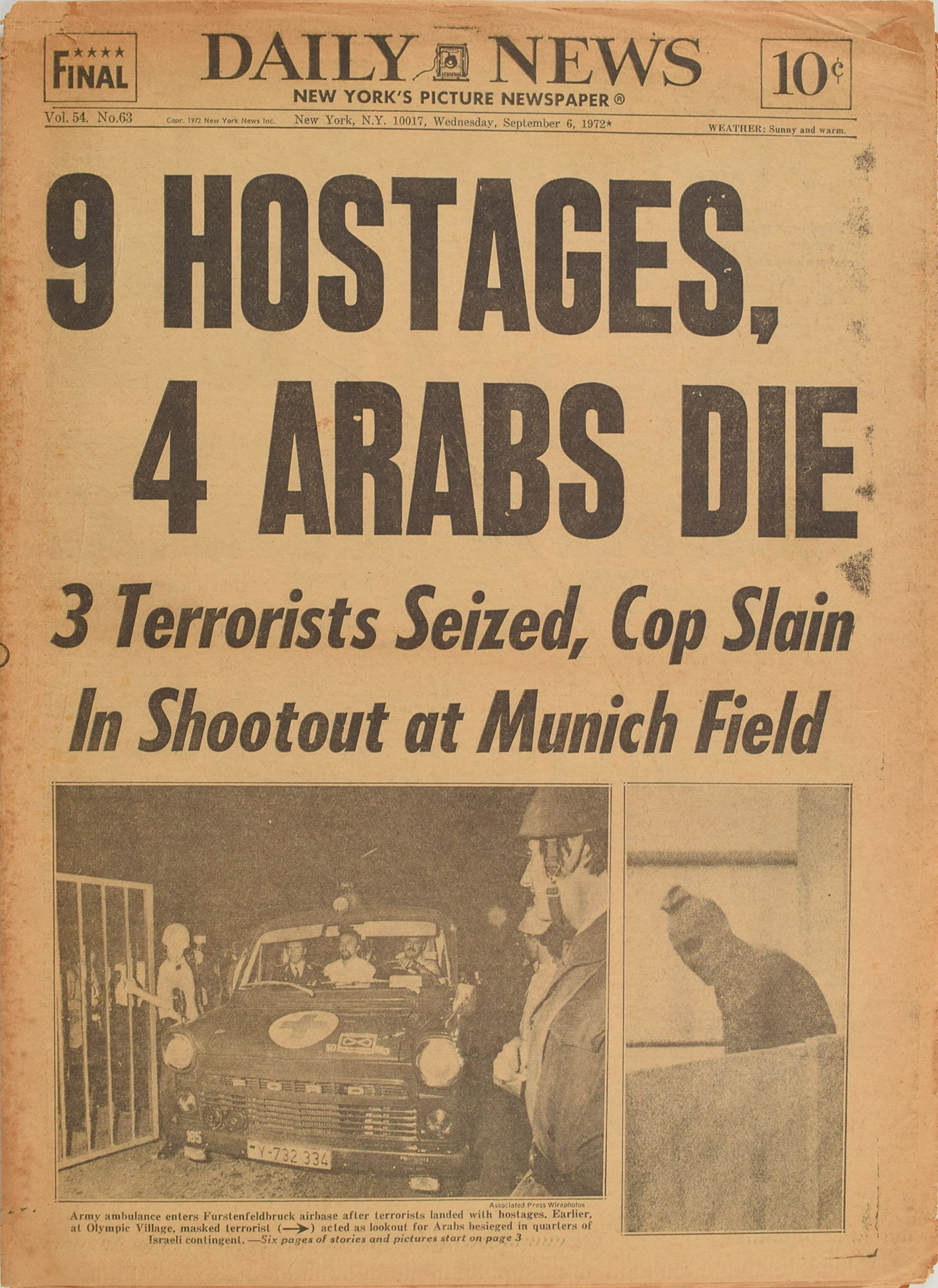 Lot #4281 New York Daily News 1972: Munich Olympic Hostages