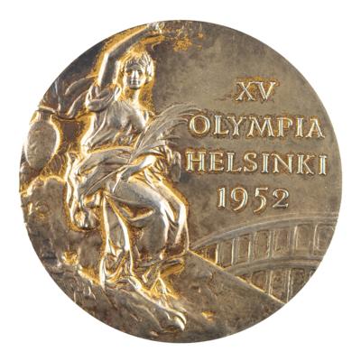 Lot #4055 Helsinki 1952 Summer Olympics Gold Winner's Medal for Swimming (4 × 200 Metre Freestyle Relay)