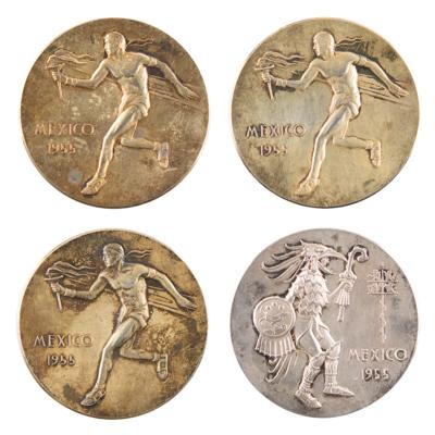 Lot #4056 Mexico City 1955 Pan American Games (3) Gold Winner's Medal and (1) Silver Participation Medal