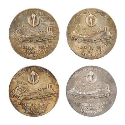 Lot #4056 Mexico City 1955 Pan American Games (3) Gold Winner's Medal and (1) Silver Participation Medal - Image 2