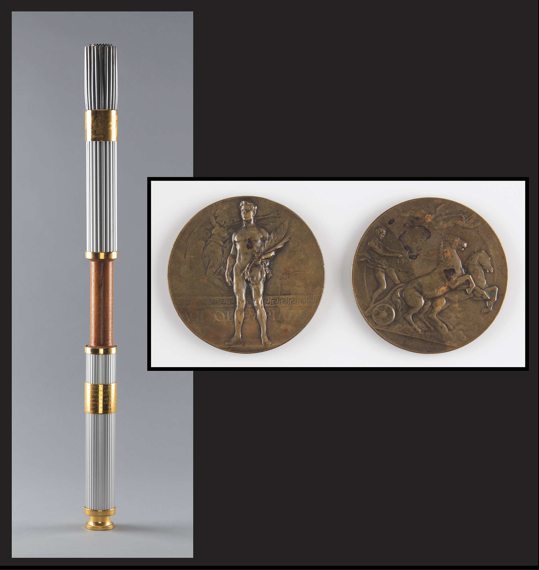 Lot #4050 Hal Haig Prieste's Antwerp 1920 Summer Olympics Bronze Winner's Medal and Participation Medal, and Atlanta 1996 Summer Olympics Torch - Image 1