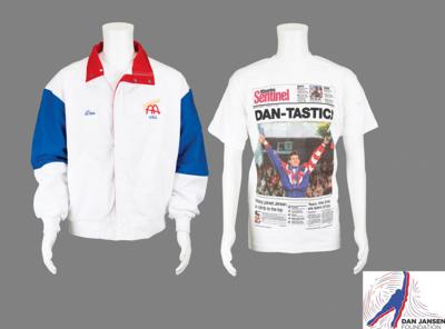 Lot #4333 Dan Jansen's Lillehammer 1994 Winter Olympics Commemorative Jacket and T-Shirt - Image 1