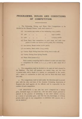 Lot #4253 London 1908 Olympics Swimming Rules and Conditions Program - Image 2
