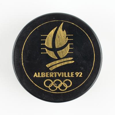 Lot #4298 Albertville 1992 Winter Olympics Official Hockey Game Puck - Image 2