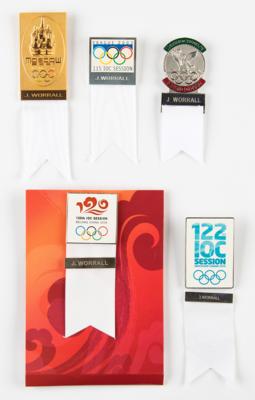 Lot #4160 112th-122nd IOC Session Badge Collection of (5) for IOC Member James Worrall