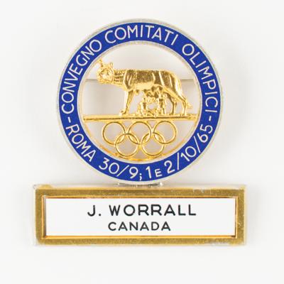 Lot #4177 Rome 1965 National Olympic Committees (ANOC) First General Assembly Badge for James Worrall - Image 1