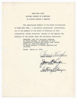 Lot #630 Sarah Vaughan Document Signed - Image 1