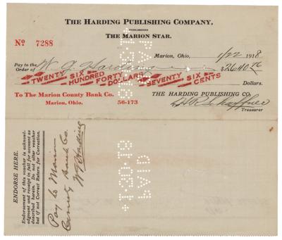 Lot #59 Warren G. Harding Document Signed - Image 1