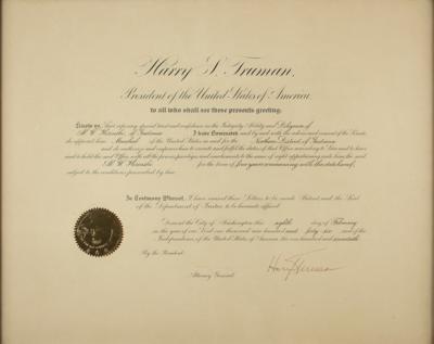 Lot #100 Harry S. Truman Document Signed as President - Image 1
