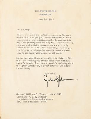Lot #25 Lyndon B. Johnson Typed Letter Signed as President and Capitol-Flown American Flag Presented to William Westmoreland