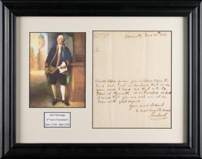 Lot #257 John Montagu, Earl of Sandwich Autograph Letter Signed