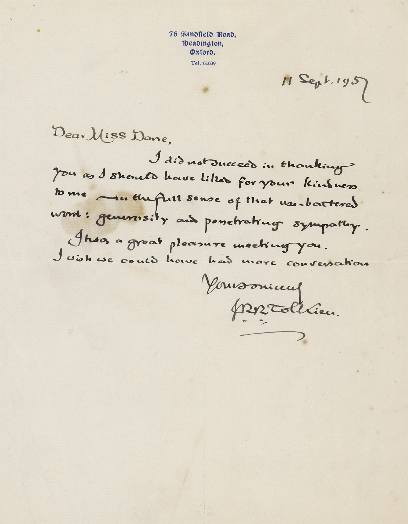Lot #549 J. R. R. Tolkien Autograph Letter Signed