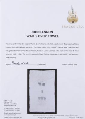 Lot #605 John Lennon Personally Owned 'War Is Over' Towel - Image 2