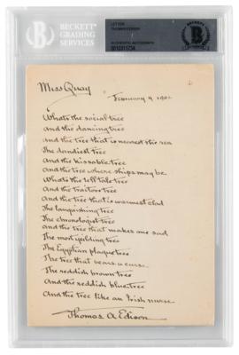 Lot #136 Thomas Edison Signed and Handwritten Poem: 'Miss Quay'